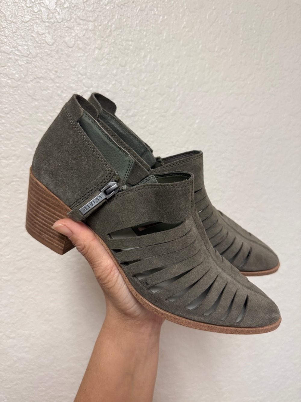 1. STATE Arnet Green Suede Leather Bootie
